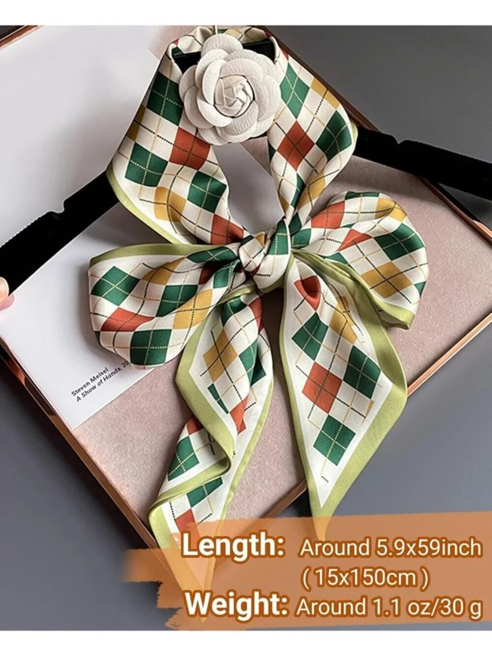 Women's Green lattice Silky Satin Headscarf Wrap Lightweight Scarves Scarf
